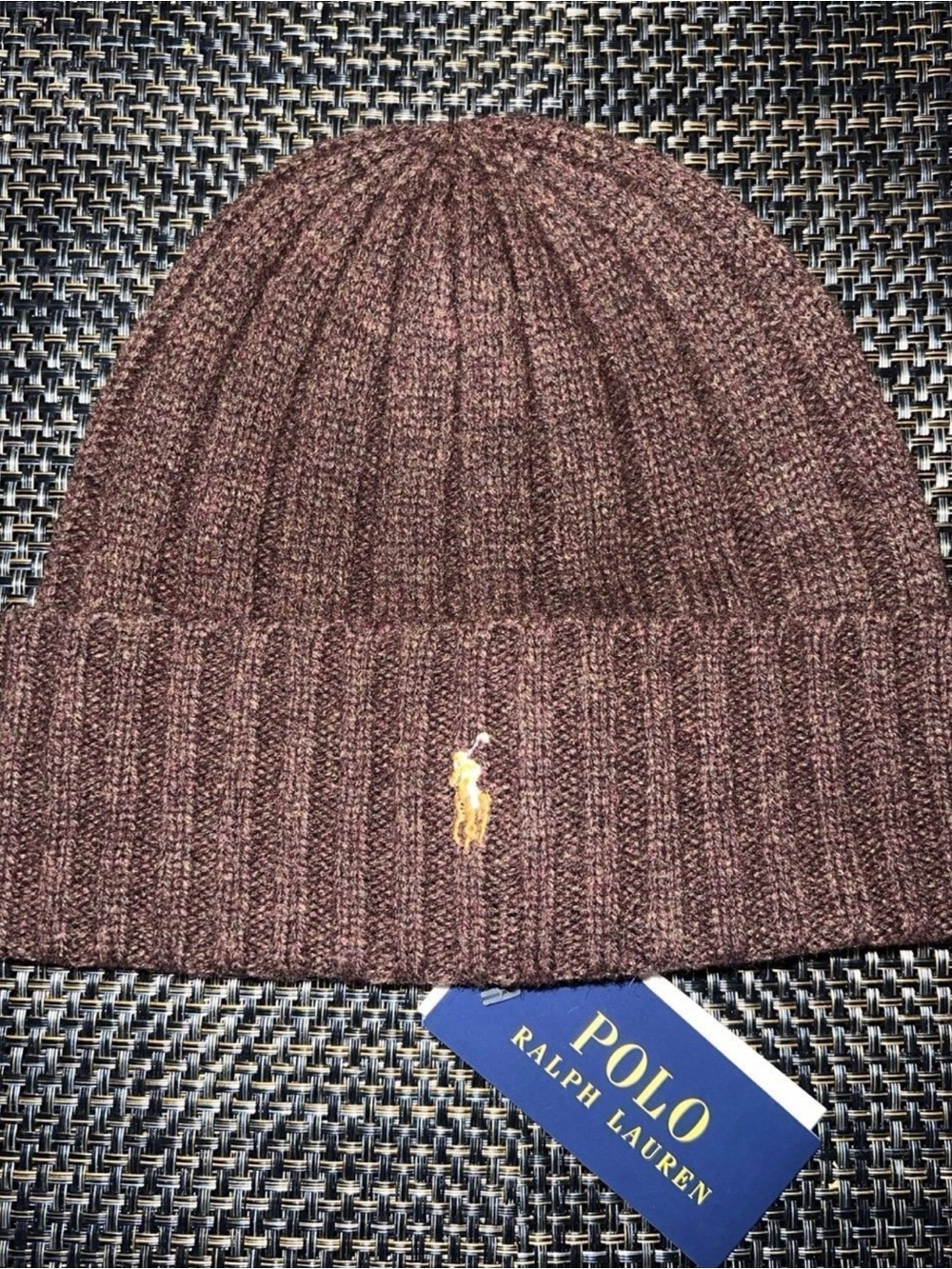 Polo by Ralph Lauren Brown Ribbed Cuffed Beanie with Embroidered Pony New